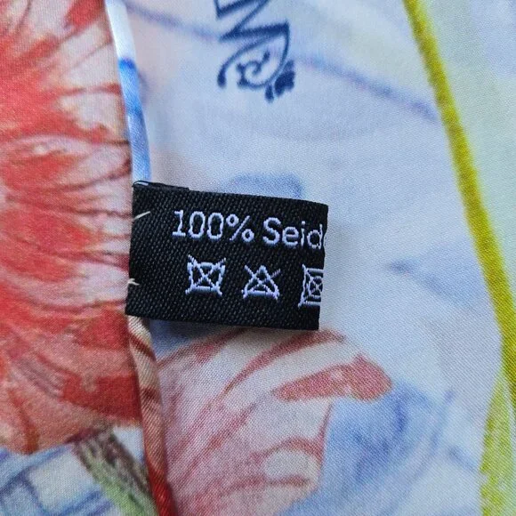 Silk Scarf Hand-Rolled Tulips Netherlands Oblong Madame Blue Floral - Picture 3 of 12